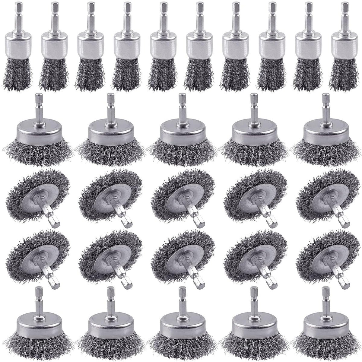 Rocaris 6 Pack Carbon Steel Wire Wheel and Pen Brush Set with 1/4-Inch Hex Shank for Rust Removal, Corrosion and Scrub Surfaces
