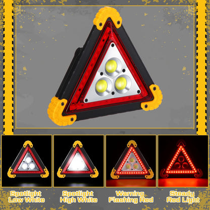 Huquary LED Emergency Warning Triangle, Rechargeable Portable Flashing LED Warning Triangle Light with 4 Modes, Safety Hazard Light for Car Truck RV Vehicle Roadside, Batteries Not Included(3 Pack)