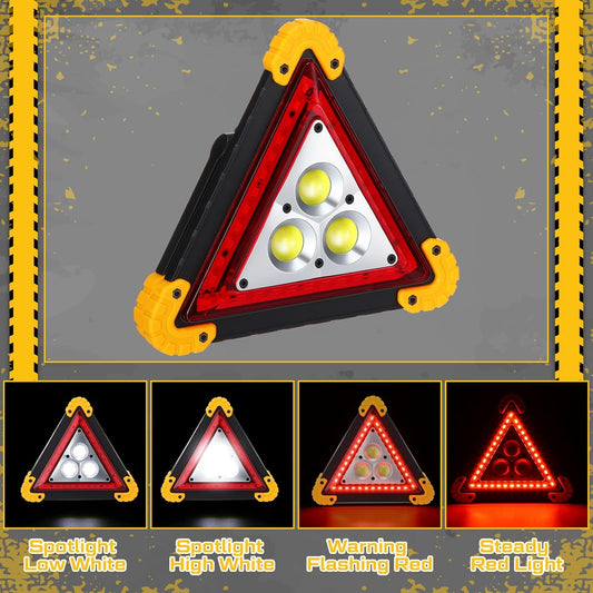 Huquary LED Emergency Warning Triangle, Rechargeable Portable Flashing LED Warning Triangle Light with 4 Modes, Safety Hazard Light for Car Truck RV Vehicle Roadside, Batteries Not Included(3 Pack)