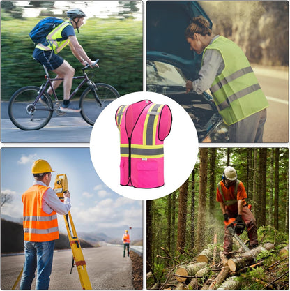 High Visibility Reflective Safety Vest with Zipper and Pockets Orange,M