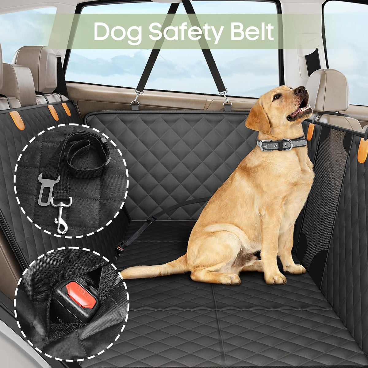 Dog Car Seat Cover for Back Seat, Hard Bottom Back Seat Extender Supports 400lbs, Waterproof Rear Seat Pet Cover, Dog Hammock with Mesh Window for Car SUV