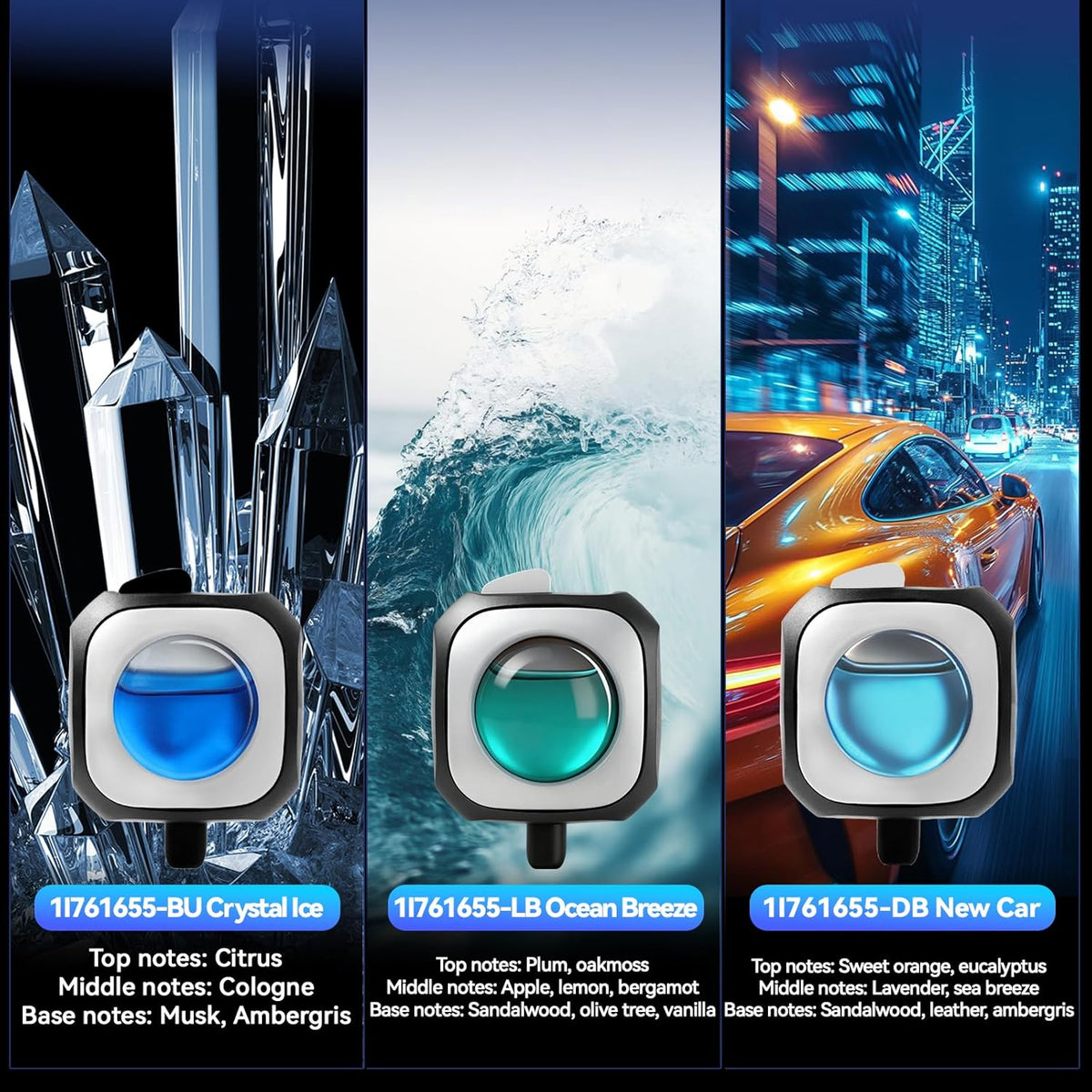 Car Air Freshener Vent Clip 6 Pack 4ml Each Up to 180 Days Long Lasting Scent Odor Eliminator for Women Men(Ocean Breeze)