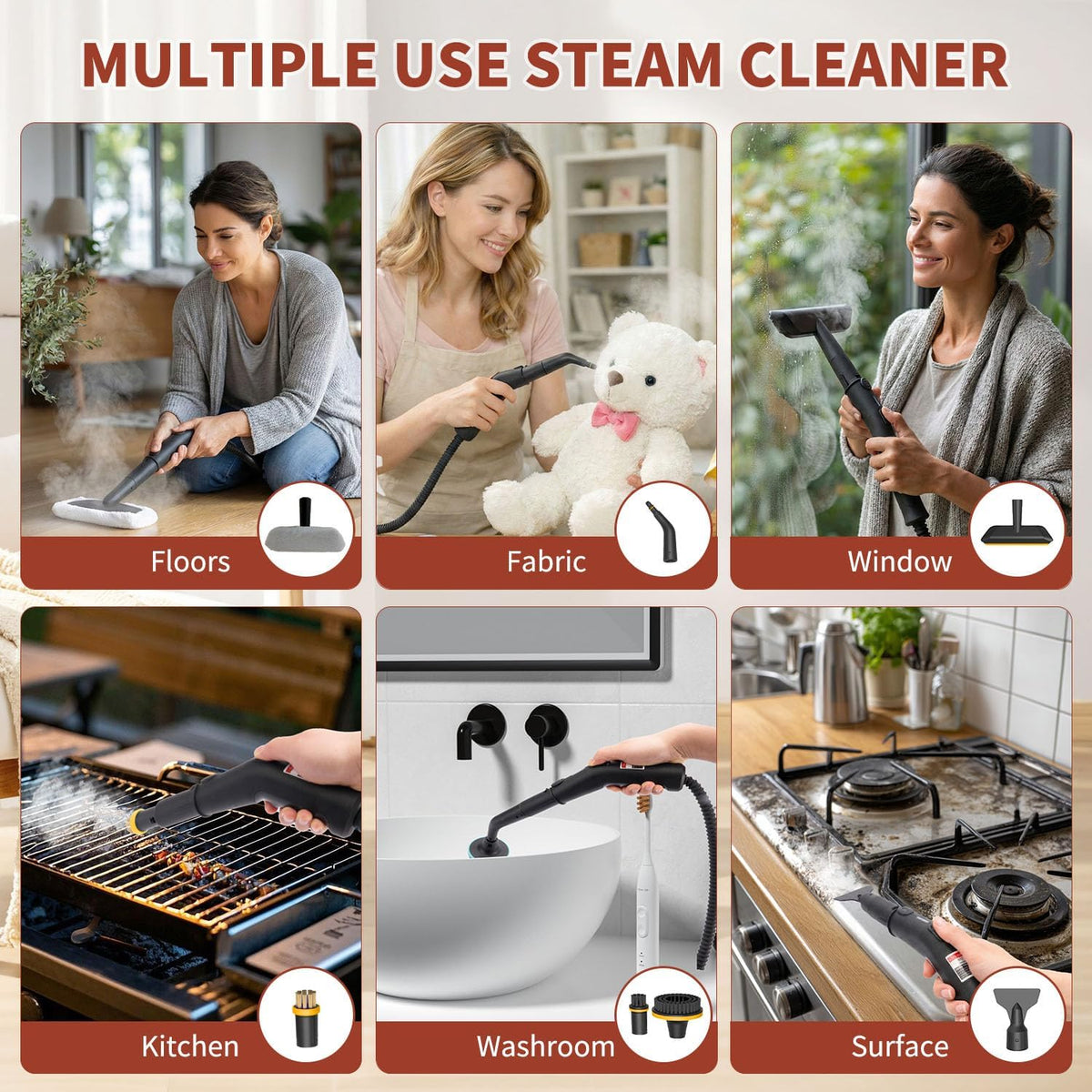 Steam Cleaner,3-Level Adjustable Handle,15s Heat-Up,60.87oz Tank,2500W Portable Steamer for Cleaning with 10PCS Accessories,Steam Cleaner for Home,Car,Kitchen,Floor, Carpet, Tiles, Grout, Grease, Dirt