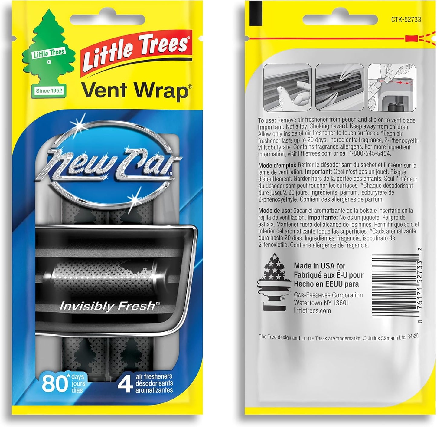 LITTLE TREES Car Air Freshener | Vent Wrap Provides Long Lasting Scent, Invisibly Fresh | New Car Scent, 16 Air Fresheners