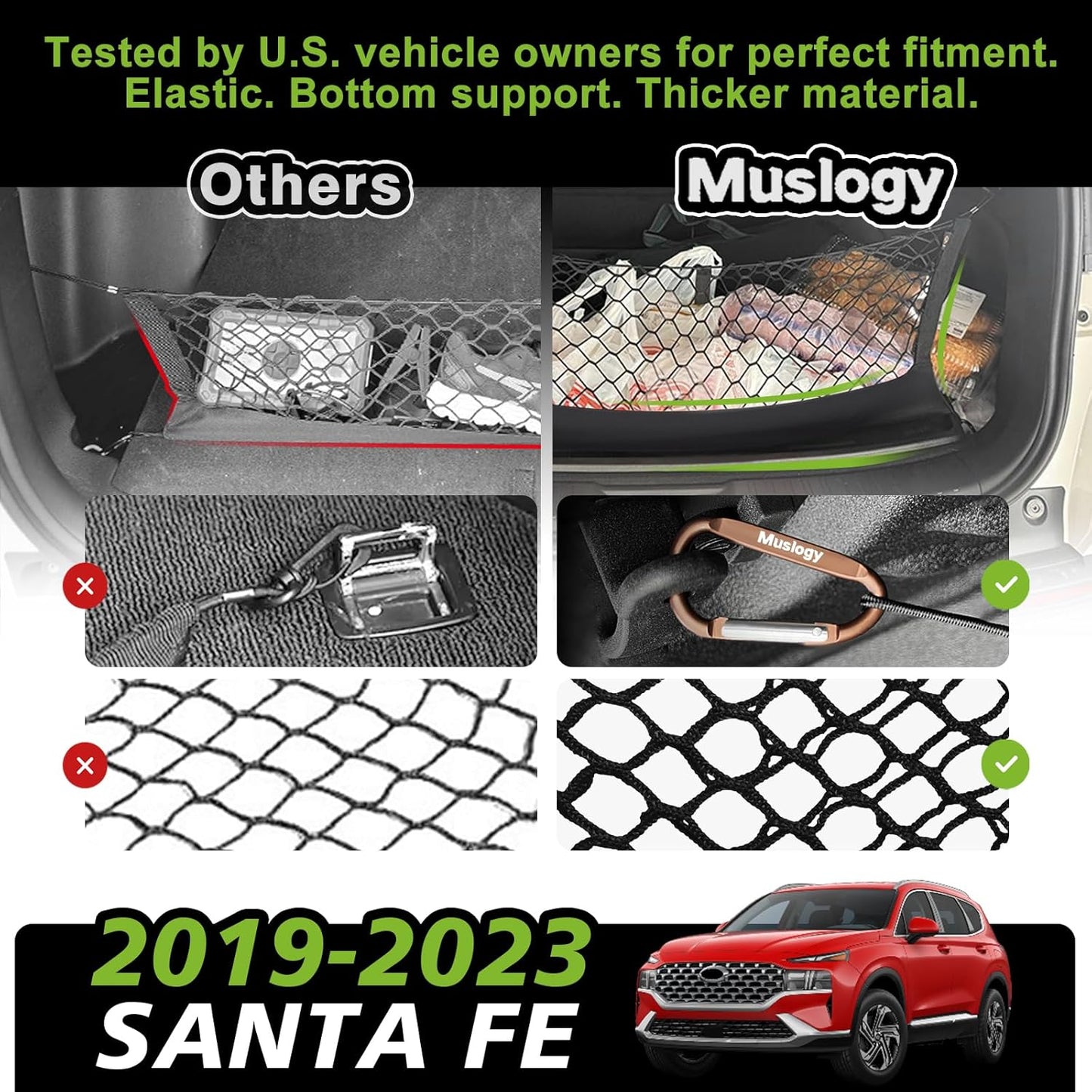 Muslogy Truck Bed Cargo Net Trunk Netting Compatible with 2023-2025 2026 Honda CR-V Accessories, Pickup Cargo Organizer SUV Sedan Storage Net w/Heavy Duty Carabiners - Colors B