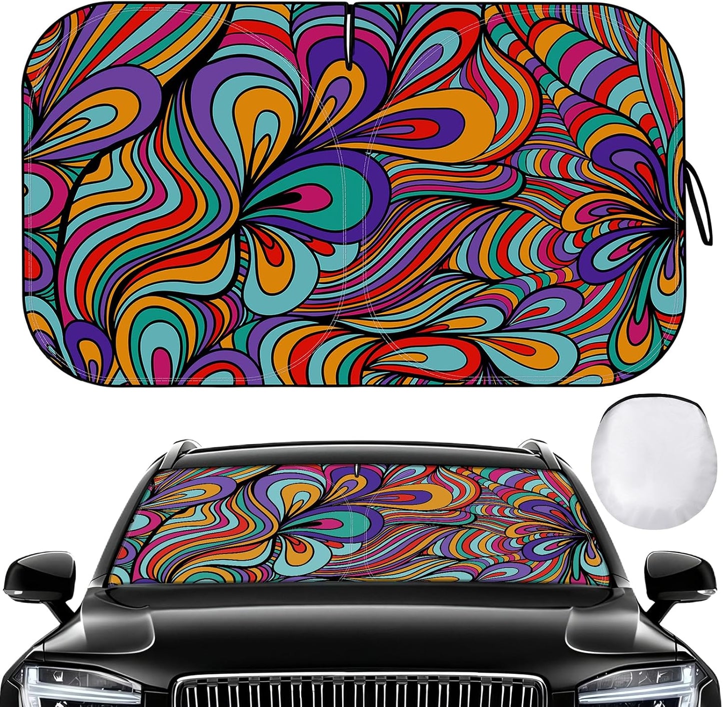 Windshield Sun Shade - Car Sun Shade Windshield, Reflector Sunshade Offers Ultimate Protection for Car Interior, Foldable Front Window Fit for Hatchback, Truck, SUV, MPV