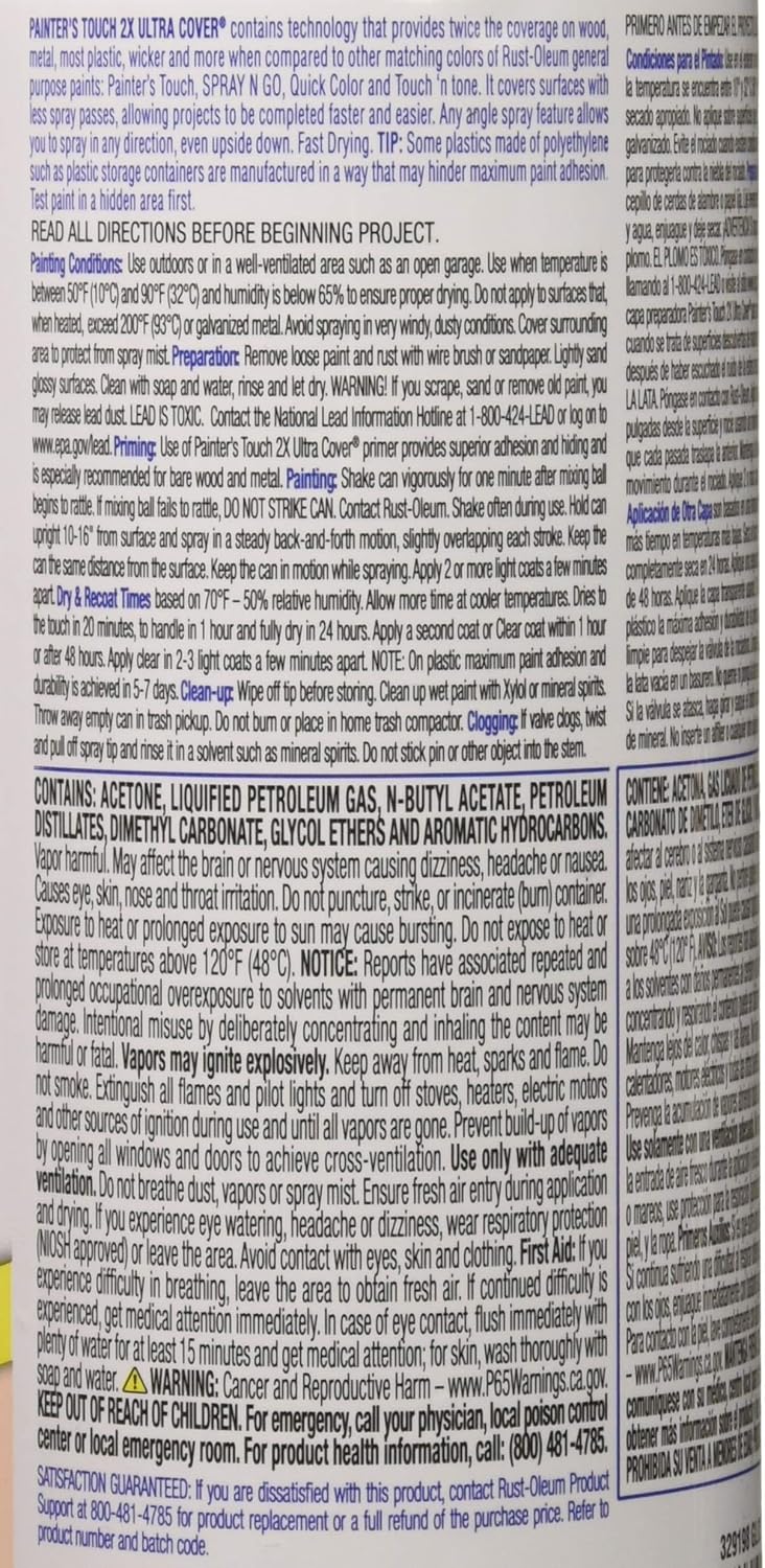 Rust-Oleum 334029 Painter's Touch 2X Ultra Cover Spray Paint, 12 oz, Gloss Clear - Colors C