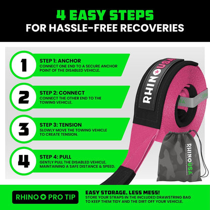 Rhino USA Recovery Tow Strap (3" x 20') - 31,518lb Break Strength - Emergency Recovery Strap Tow Rope for Truck, UTV, ATV & More - Heavy Duty Towing Strap for Offroad 4x4 Use - Compatible with Jeep