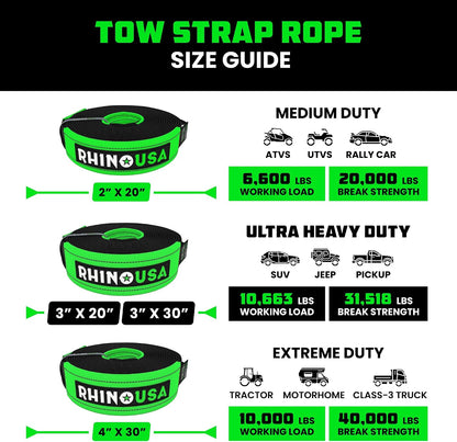 Rhino USA Heavy-Duty Recovery Gear Combos Off-Road Truck Vehicle Recovery, Best Offroad Towing Accessories - Backed for Life (20' Strap + Hitch)