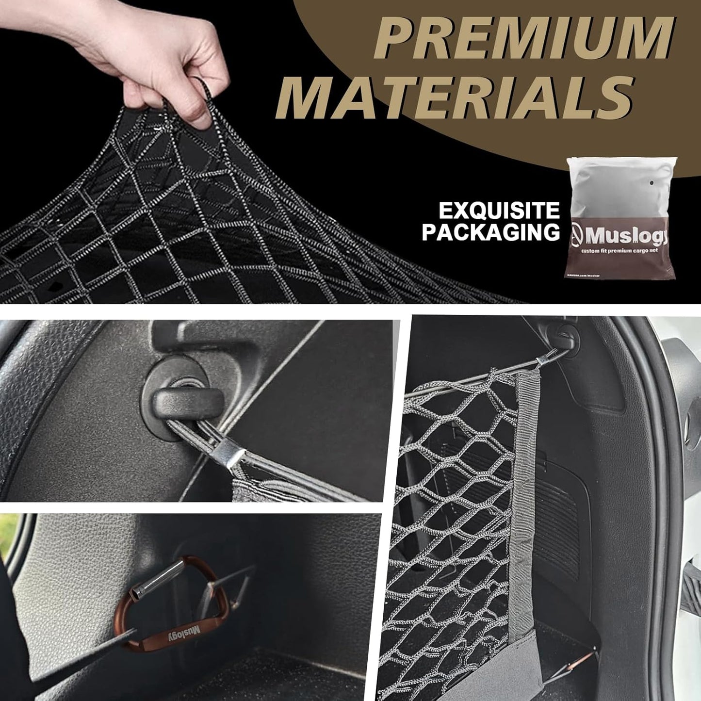 Muslogy Truck Bed Cargo Net Trunk Netting Compatible with 2023-2025 2026 Honda CR-V Accessories, Pickup Cargo Organizer SUV Sedan Storage Net w/Heavy Duty Carabiners - Colors B