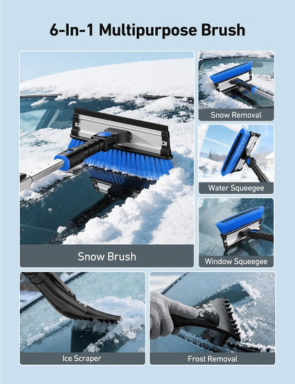AstroAI 47.2" Ice Scrapers for Car Windshield, 3 in 1 Sturdy Snow Brush with Squeegee, 10 Adjustable Length Settings, Extendable Aluminum Handle, 180° Pivoting Snow Scraper for Car, Truck, SUV(Blue)