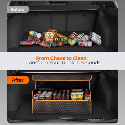 Fyzeoty Car Organizers for Trunk for Suv Sedan, Leather Storage Box,Magnetic Lid,Collapsible and Adjustable,16.5 inches
