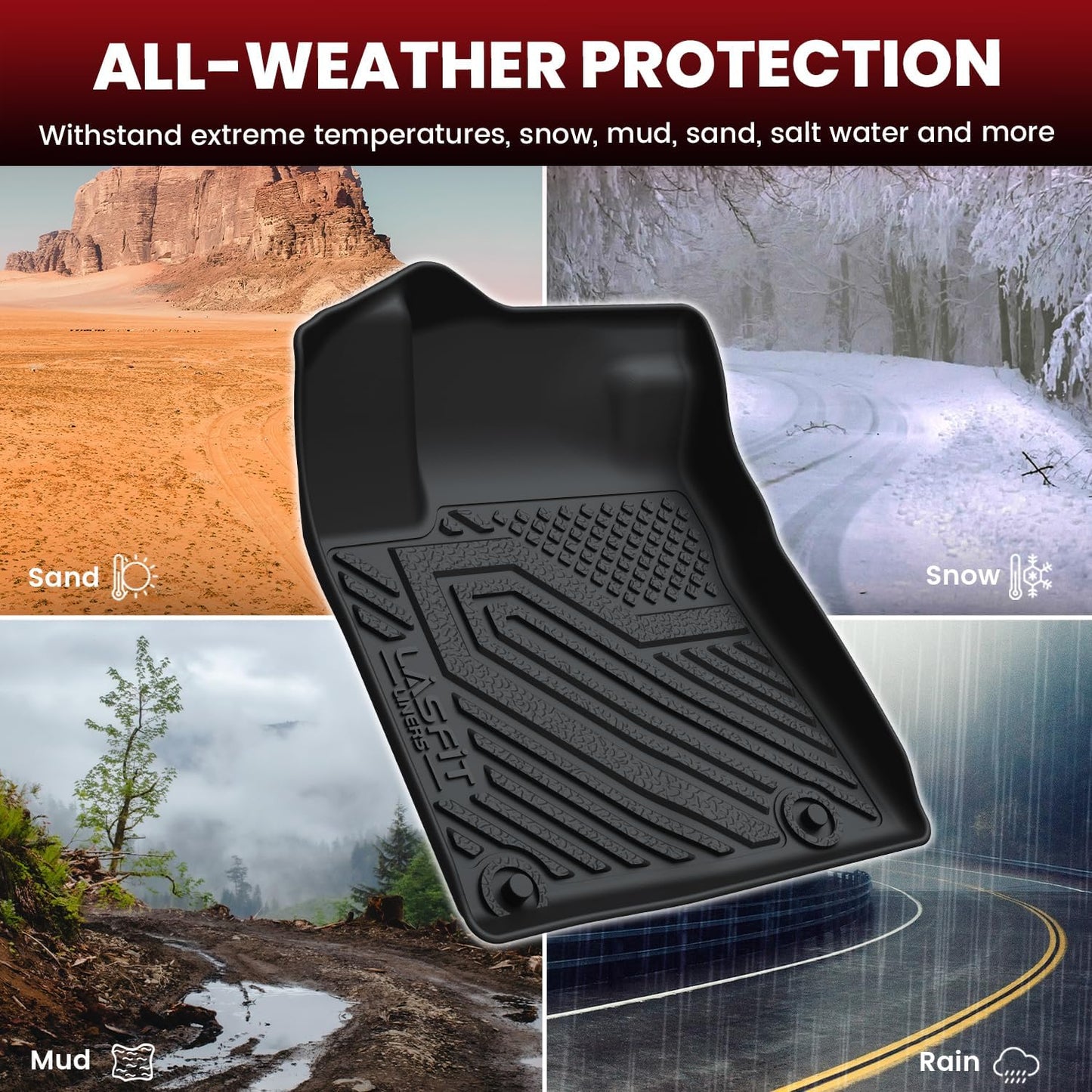 LASFIT Floor Mats Fits for Hyundai Sonata 2020-2026 (Only for FWD & Gas) & Kia K5 2021-2025 (Only for FWD) Custom Fit TPE All Weather Floor Liners Car Mats Accessories, Black