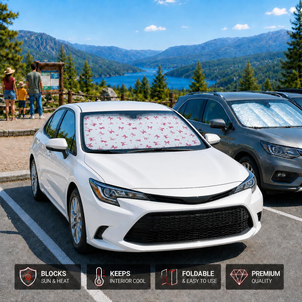 Car Windshield Sun Shade, Funny Cartoon Eyes Sun Visor for Car Windshield Universal Fits Sedan Compact Car Hatchback SUV, UV Heat Protection - 59 x 27.5