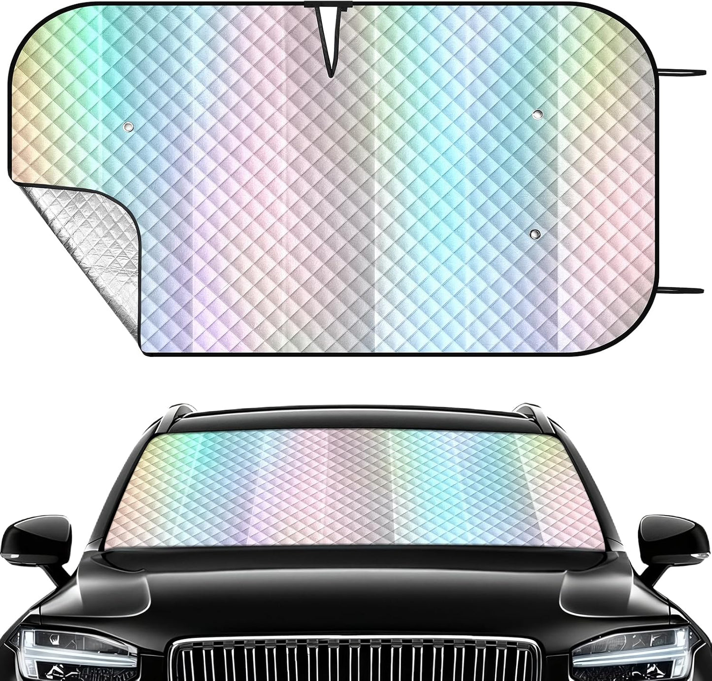 Iridescent Sun Shade for Car Windshield, Foldable Universal Car Windshield Upgrade Sunshade Enhanced UV Rays Reflective Sun Visor Shade Keeps Vehicle Cool