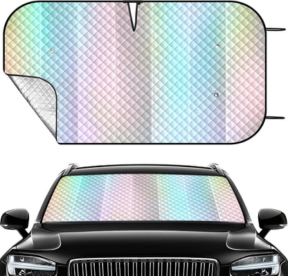 Iridescent Sun Shade for Car Windshield, Foldable Universal Car Windshield Upgrade Sunshade Enhanced UV Rays Reflective Sun Visor Shade Keeps Vehicle Cool