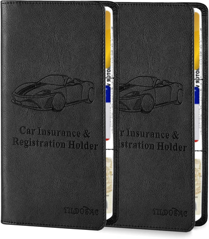 TILDOSAC 2Pack Leather Car Registration and Insurance Card Holder, Car Document Holder for Cards License with Magnetic Shut (Black)