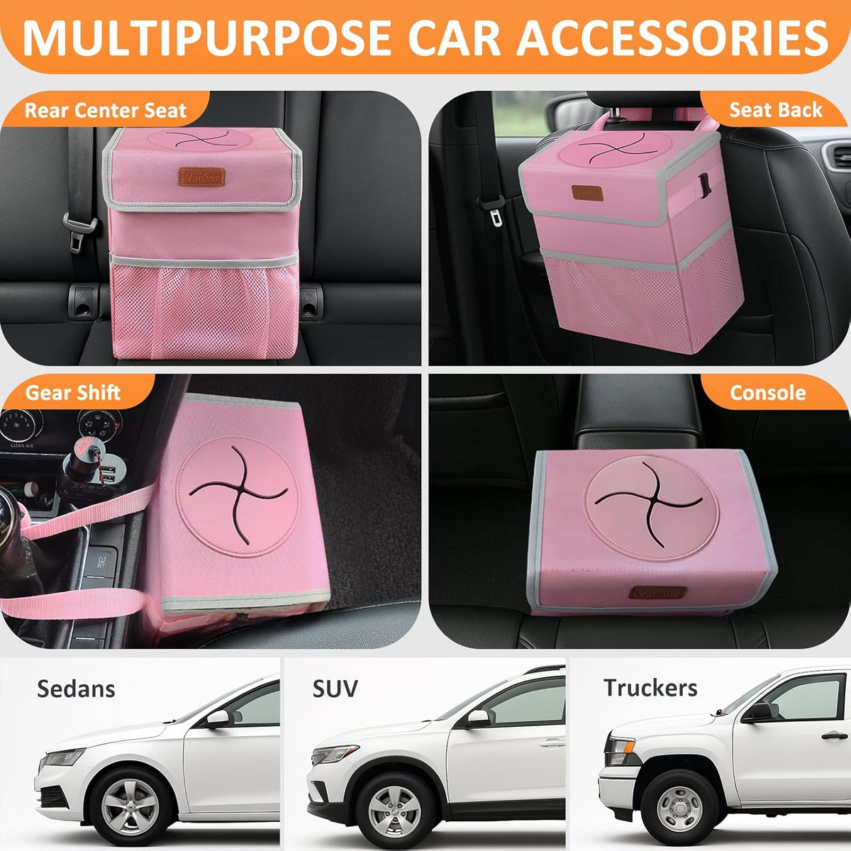 Vankor Car Trash Can Bin with Lid Hanging for Back Seat, Car Accessories for Women Men Leak Proof Automotive Garbage Cans Leakproof Vehicle Trash Can for Truck SUV Black