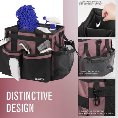 SCAVATA Compact Wearable Cleaning Caddy, Small Supplies Organizer with Handle & Shoulder Straps for Housekeepers, Under Sink & Car Cleaning Tool Organizer Bag (Black)