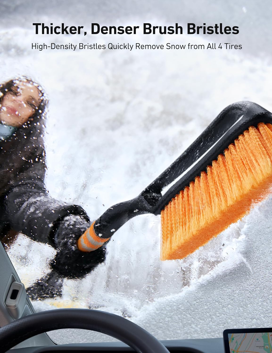 AstroAI 27" Snow Brush and Ice Scrapers for Car Windshield, Detachable Snow Scrapers with Ergonomic Foam Grip for Cars, Trucks, SUVs (Heavy Duty ABS, PVC Brush, Blue)