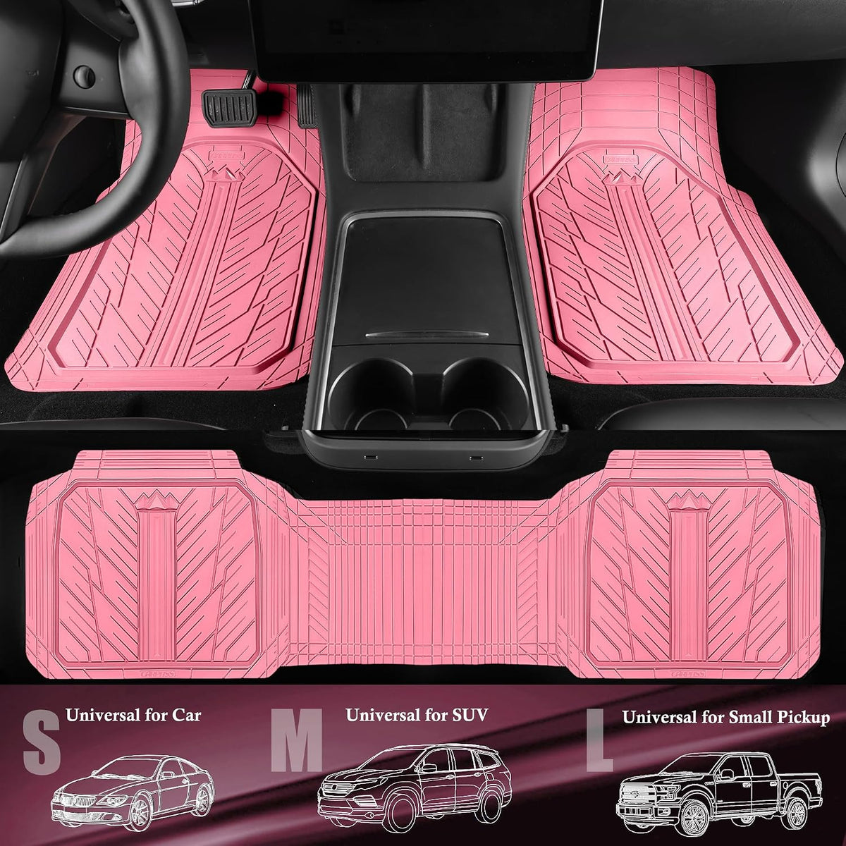 CAR PASS Heavy Rubber Car Floor Mats, Deep Waterproof Car Mats All Weather, Universal Trim-to Fit Automotive Floor Mats for Car SUV Truck Van, Durable Floor Liners Solid Black