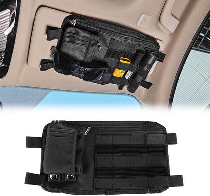 1 Pack Multi-Functional Car Sun Visor Organizer With Micro ID Carrier Pocket, Molle Tactical Visor Organizer Bag,Truck Visor Organizer Auto Accessories Sunglass Holder