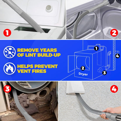 Holikme Dryer Vent Cleaner Kit Dryer Lint Vacuum Attachment Brush, Lint Remover, Dryer Vent Vacuum Hose Replacement Parts,Duct Cleaning,Blue