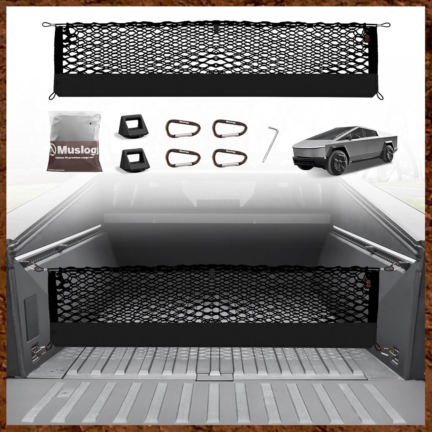 Muslogy Truck Bed Cargo Net Trunk Netting Compatible with 2023-2025 2026 Honda CR-V Accessories, Pickup Cargo Organizer SUV Sedan Storage Net w/Heavy Duty Carabiners - Colors A