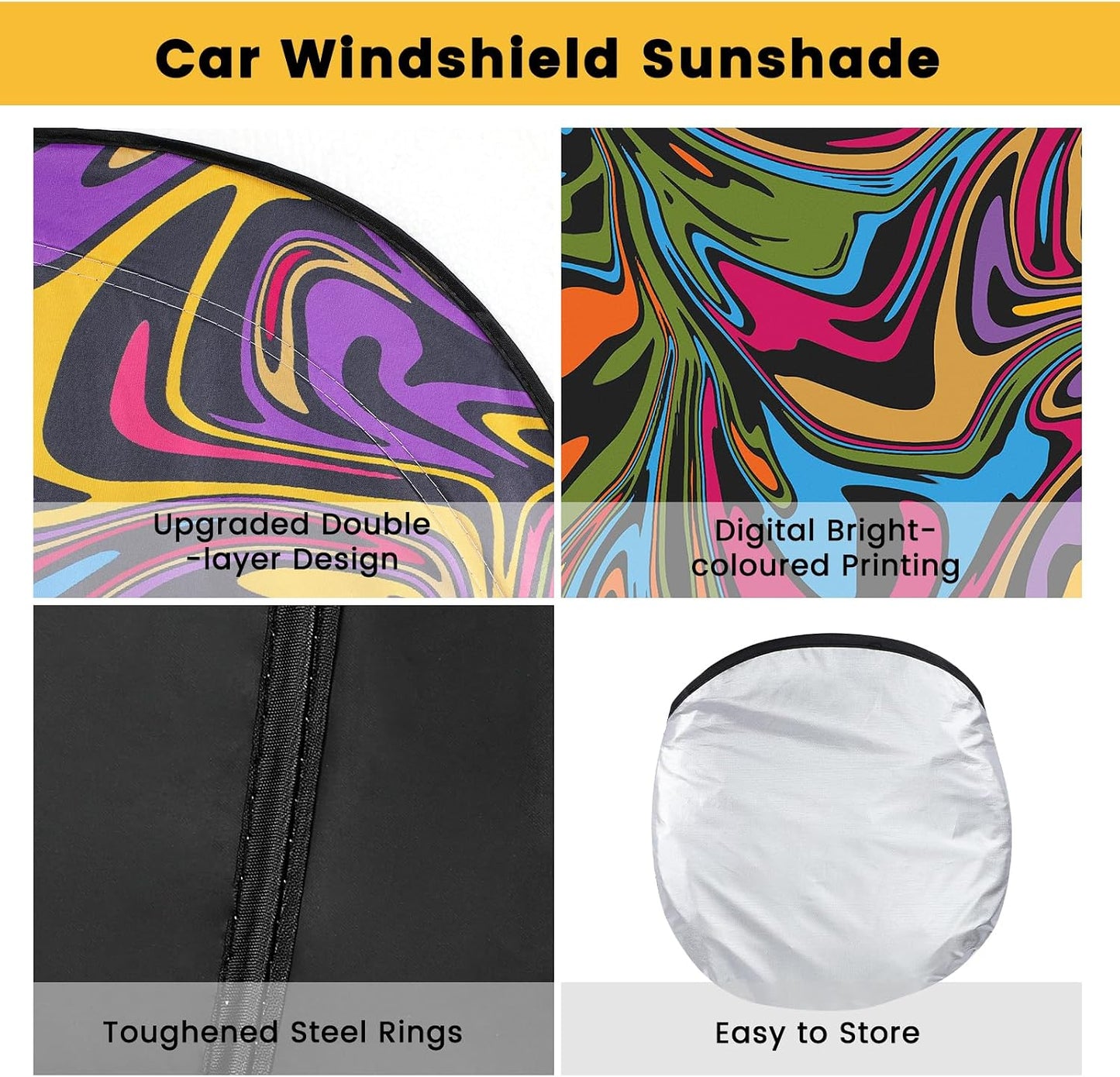 Iridescent Sun Shade for Car Windshield, Foldable Universal Car Windshield Upgrade Sunshade Enhanced UV Rays Reflective Sun Visor Shade Keeps Vehicle Cool