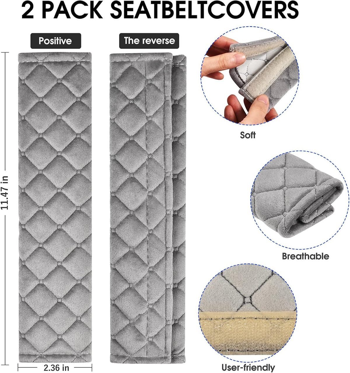 Universal Car Seat Belt Pads Cover,Seat Belt Shoulder Strap Covers Harness Pad for Car/Bag,Soft Comfort Helps Protect You Neck and Shoulder from The Seat Belt Rubbing(2-Pack)