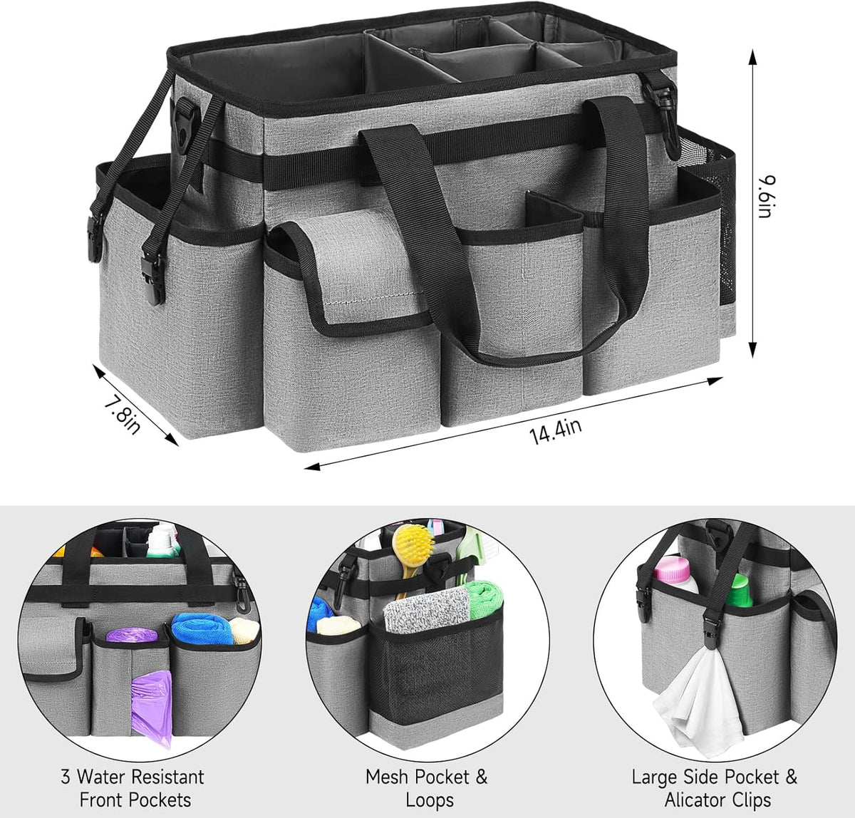 Cleaning Caddy,Cleaning Bag for Housekeepers,Cleaning Supplies Organizer with Handle,Black