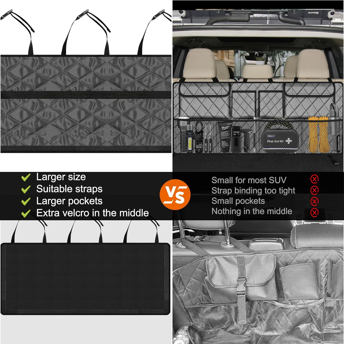 Femuar Car Trunk Organizer, Large Capacity Backseat Trunk Organizer (42"*18"), Collapsible Car Storage Bag with 8 Pockets, SUV/MPV/Truck - Black
