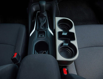 IOKONE Car Cup Holder, Auto Cup Drink Holders，Multifunctional Auto Front Seat Organizer with PU Leather Cover, Gap Filler Storage Box Coin Bucket Console Side Pocket Cell Mobile Phone Holder (Black)