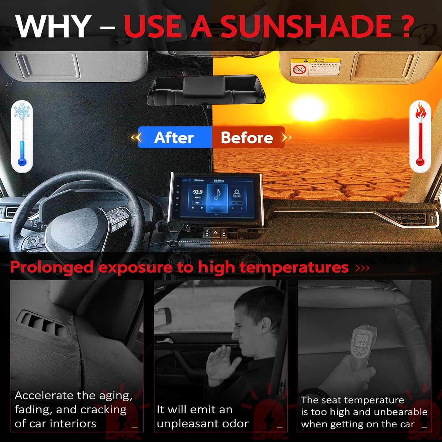 KAYZT Windshield Sun Shade for 2019-2025 2026 Chevy Silverado 1500 /GMC Sierra 1500 2500HD 3500HD Foldable Sunshade Front Window Custom Fit Car Accessories - Colors B