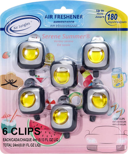 Air Jungles New Car Scent Car Air Freshener Vent Clip, 6 Count Long Lasting Up to 180 days, Natural Essential Oil Car Fragrance Accessories for Women and Men, Odor Eliminator - 4ml Each