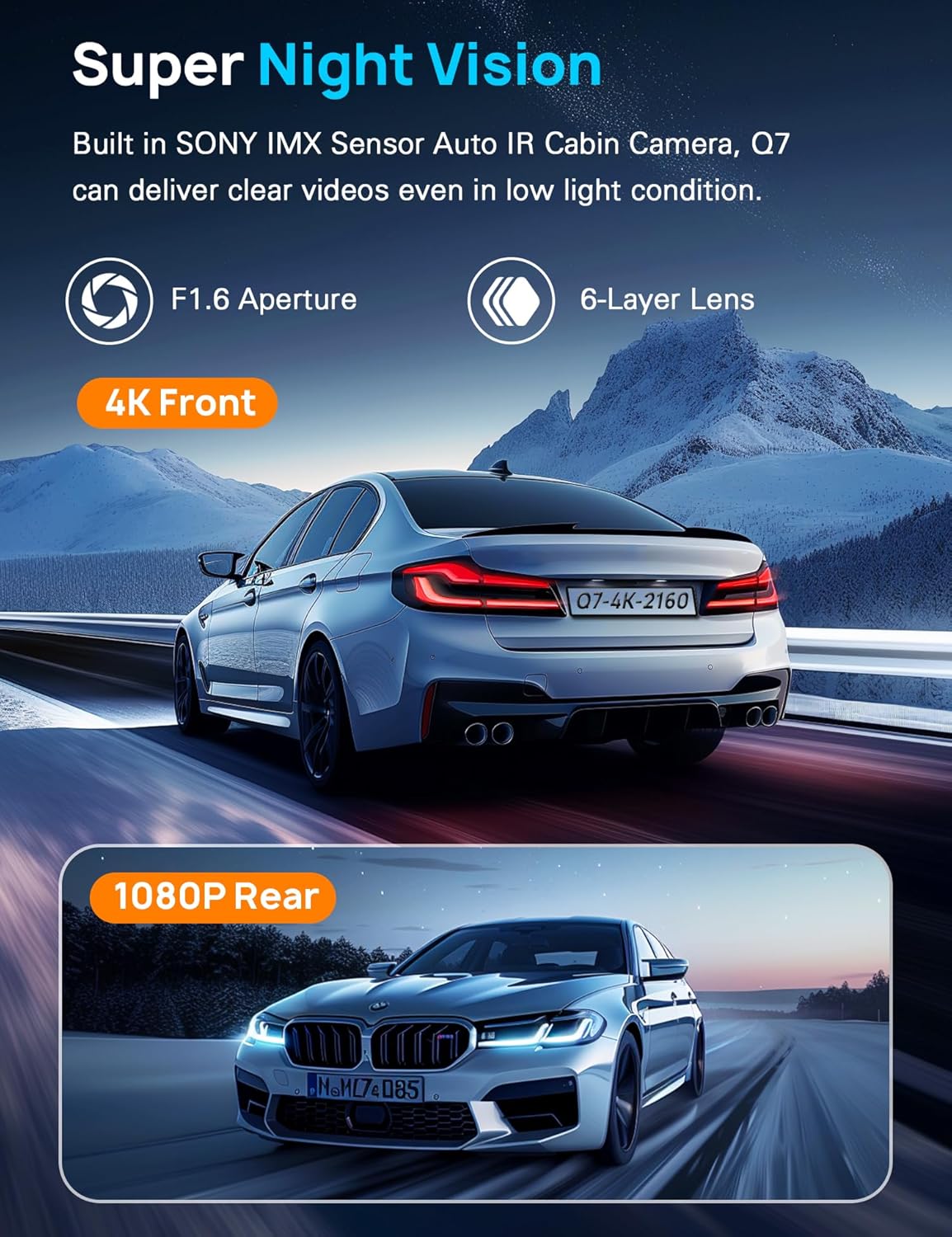 Navycrest 4K Dash Cam Front and Rear, Built-in 5G WiFi, Dash Camera for Cars 4K Front and 1080P Rear, Dashcams for Cars Loop Recording, Gravity Sensor, 24-Hours Parking Mode, SD Card NOT Included