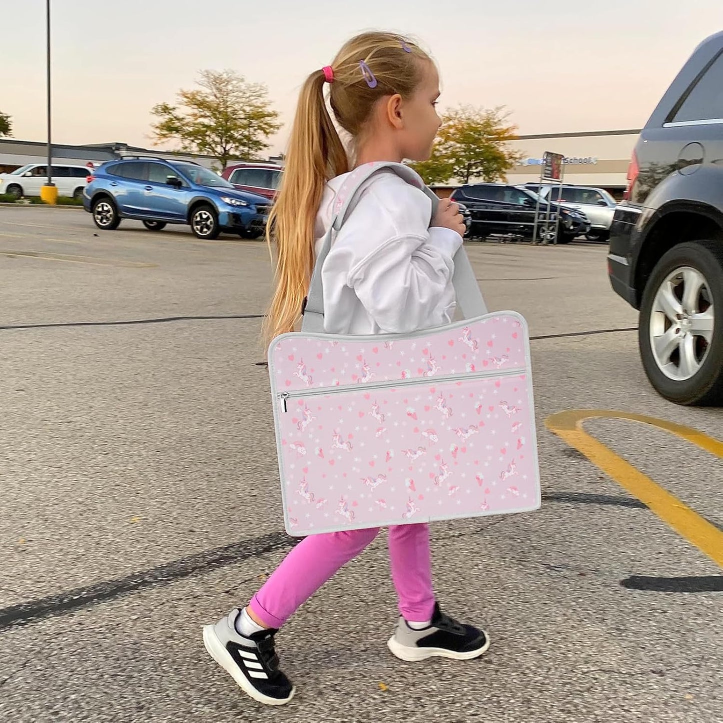 MENZOKE Kids Travel Tray for Toddler Car Seat, Road Trip Activities for Kids with iPad Holder Stand & Dry Erase Board, Road Trip Essentials Accessories Lap Tray as Travel Gifts for Kid, Pink