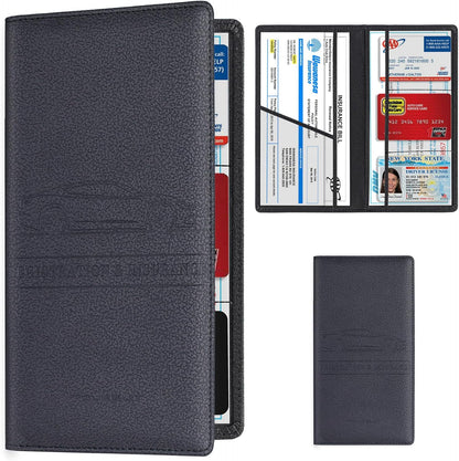 TOURSUIT Car Registration and Insurance Card Holder, Vehicle License Document Glove Box Compartment Organizer, Essential Car Wallet Case for Driver Auto Owners (Carbon Blue)