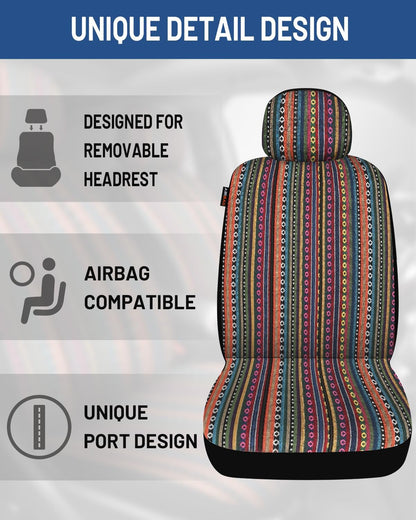 Baja Saddle Blanket Car Seat Covers Front Set, Washable Breathable Striped Woven Cloth Seat Covers for Cars, SUV, Truck, Airbag Compatible(Orange)