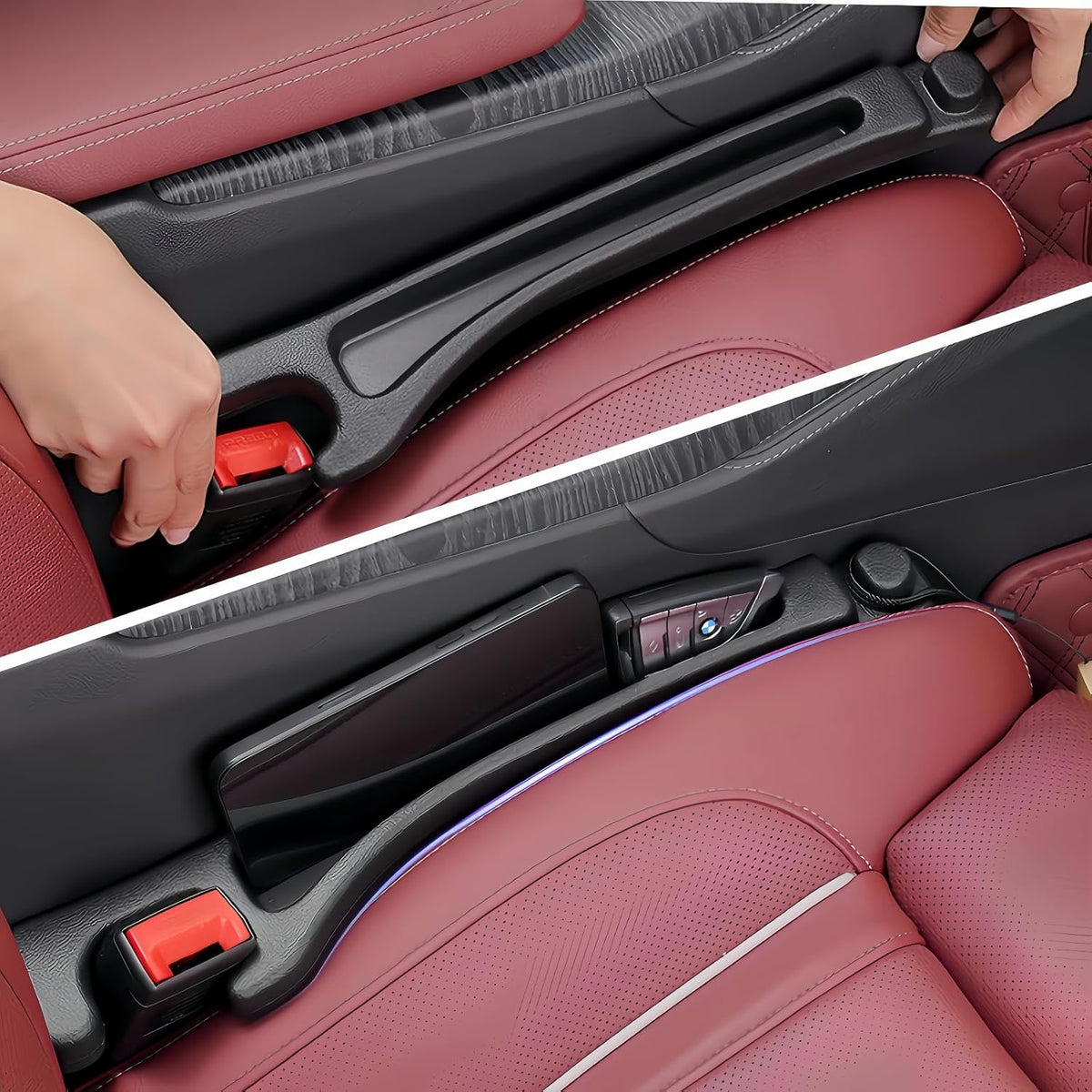EnzeroTools Car Seat Gap Filler, 2-Pack No-Drop Seat Side Gap Seam Filler Organizer with Phone Holder, Universal Fit Fill The Gap Between Seat & Console, Perfect for Car, SUV, Truck