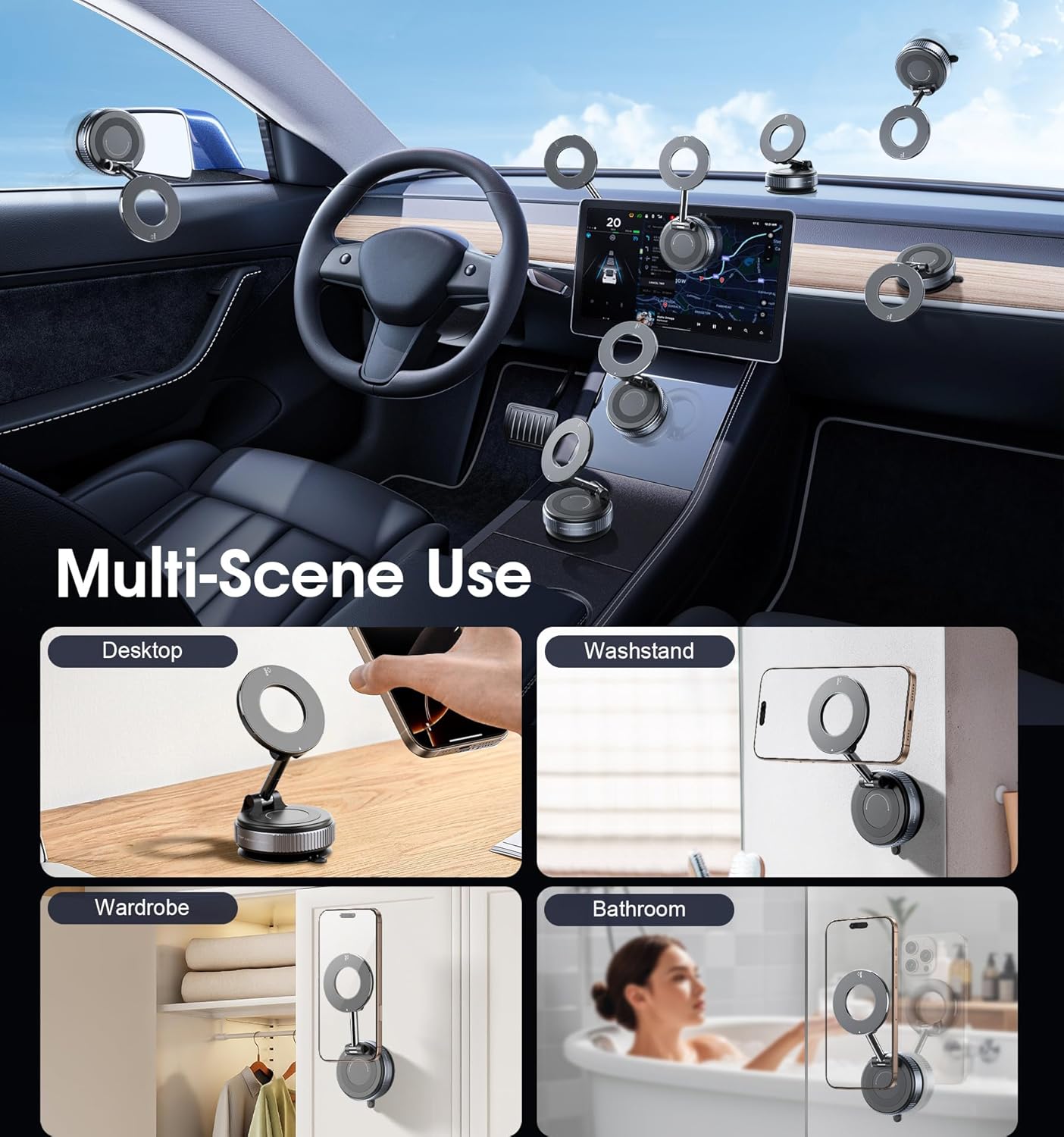 REOKILY 2026 Upgraded Vacuum Magnetic Car Phone Holder 360° Reinforced 96LBS Ultra Suction Cup Phone Mount for MagSafe Cell Phone Holders for Your Car/Gym/Mirror Mount for iPhone & Android