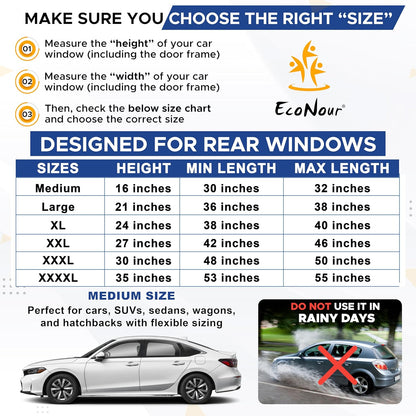 EcoNour Car Window Shades for Side Windows (Pack of 2) | Sun Shade for Car Heat and UV Protection | Adjustable Elastic Fabric Baby Car Shade | Rear Side Window Sun Shade Accessories (Large 21"x36")