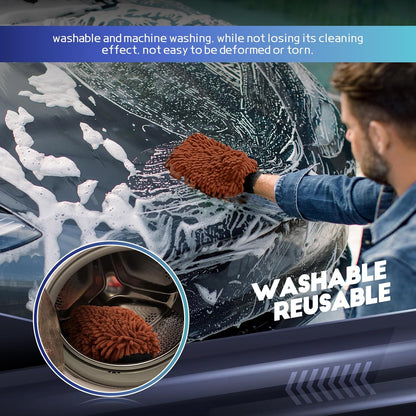 wuyaoyao 2PCS Car Wash Mitt, 10.14"×7.12" Chenille Microfiber Car Wash Mitts, Scratch-Free & Lint-Free, Absorbent Double Sided Clean Glove for Cars Cleaning, Auto Cleaning Supplies (Orange)