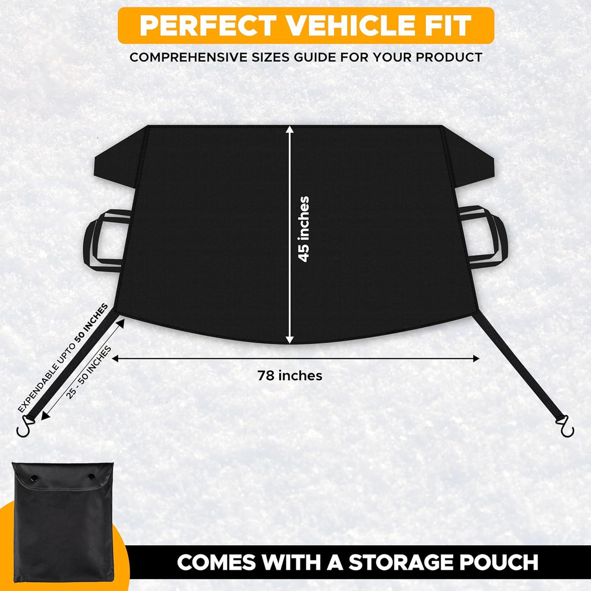 EcoNour Windshield Cover for Ice and Snow - Universal Fit for Car, SUV, Truck, Heavy Duty 600D Oxford Fabric Frost Protector for Ice & Sleet, Includes Anti-Theft Straps, Medium (69"x42")