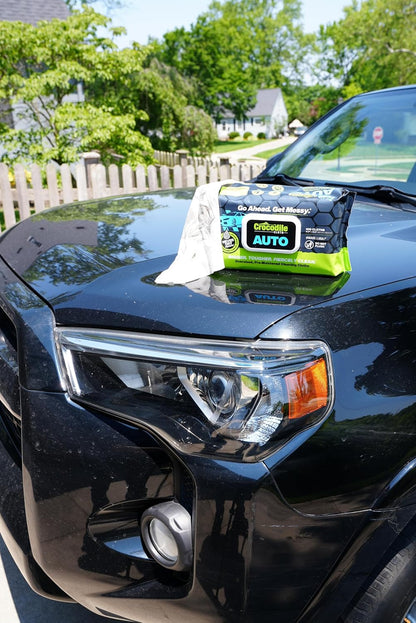 Crocodile Cloth Auto Cleaning Wipes – 100 XL (15" x 10") Disposable Wipes for Car Engine Degreasing, Body Detailing & Tire Cleaning – Cuts Grease, Oil, Adhesives on Hands, Tools, Parts & More