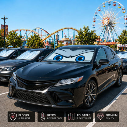Car Windshield Sun Shade, Funny Cartoon Eyes Sun Visor for Car Windshield Universal Fits Sedan Compact Car Hatchback SUV, UV Heat Protection - 59 x 27.5