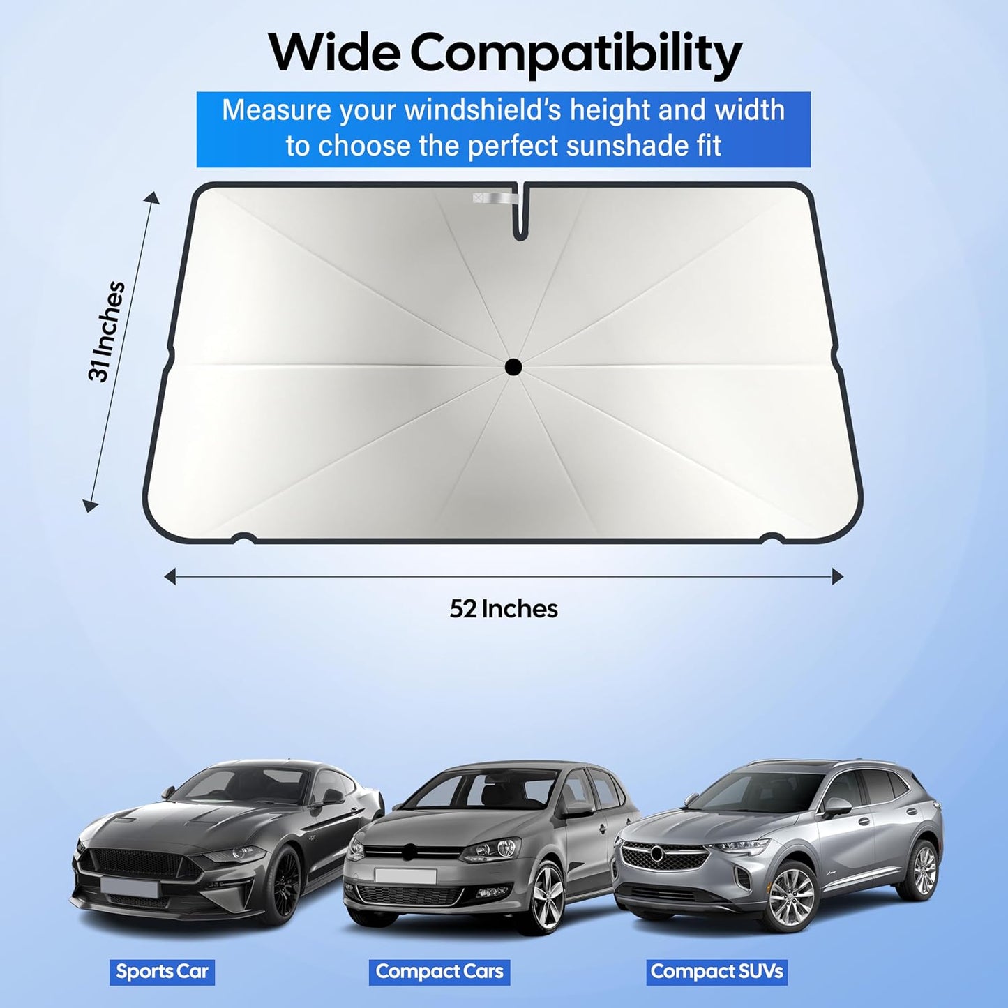 Econour Windshields Sun Shade for Car | Medium Foldable Car Sunshade & Window Tint | UV & Heat Protection Front Window Sun Shield, Keeps Interior Cool, Fits Sedans SUVs & Trucks (57” x 33”)