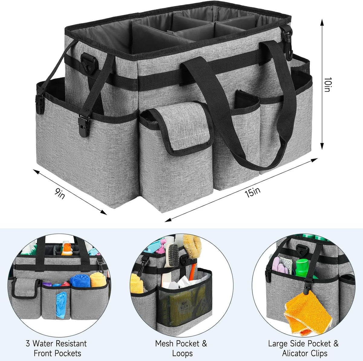 Cleaning Caddy,Cleaning Bag for Housekeepers,Cleaning Supplies Organizer with Handle,Black