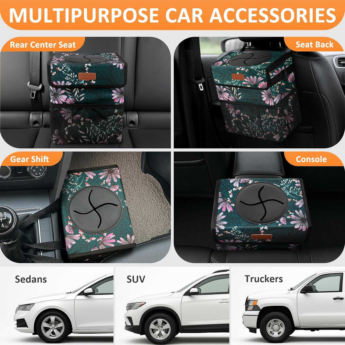 Vankor Car Trash Can Bin with Lid Hanging for Back Seat, Car Accessories for Women Men Leak Proof Automotive Garbage Cans Leakproof Vehicle Trash Can for Truck SUV Black