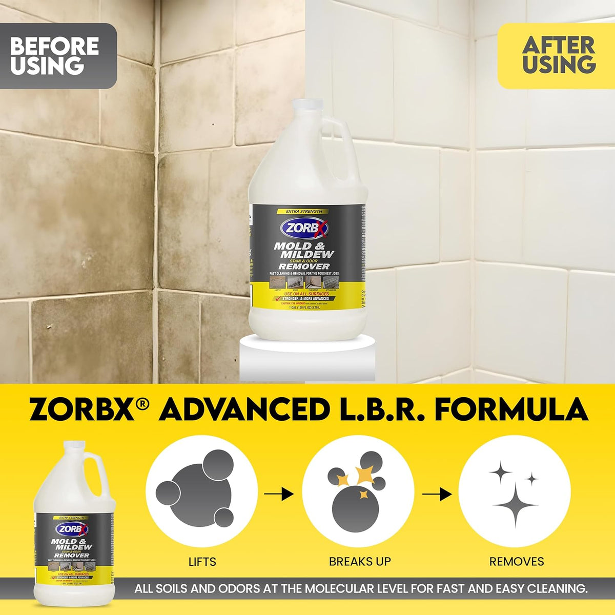 ZORBX Extra Strength Remover & Cleaner Spray 24 FL Oz – Scrub Free Formula - Bleach Free Stain & Smell Eliminator for Shower, Bathroom, Ceiling, Carpet, Cars, Walls & Wood